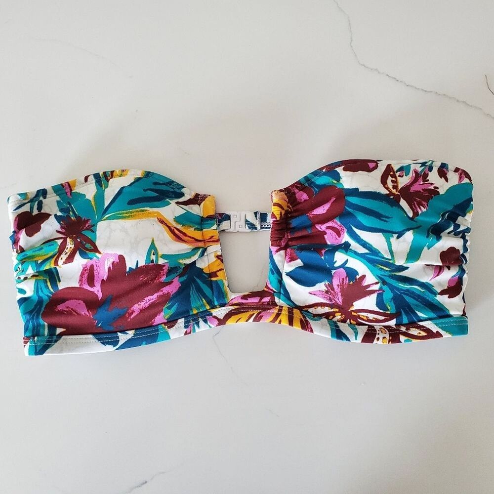 Out From Under Women's Swim Top Medium Floral Bandeau Strapless Bikini Top